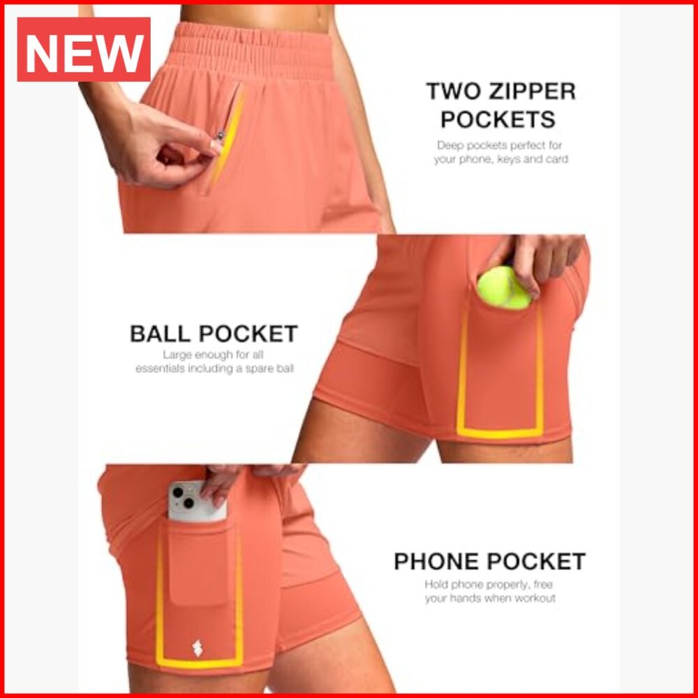 Polyester Athletic Running Shorts With Liner Zipp… - image 4